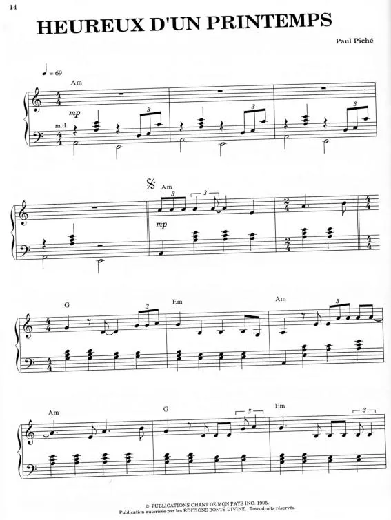 télécharger la partition d'accordéon Heureux d'un printemps (Piano Solo) au format PDF