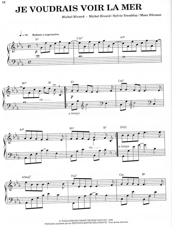télécharger la partition d'accordéon Je voudrais voir la mer (Piano Solo) au format PDF