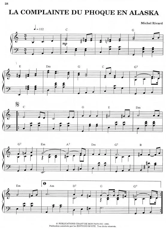 télécharger la partition d'accordéon La complainte du phoque en Alaska (Piano Solo) au format PDF