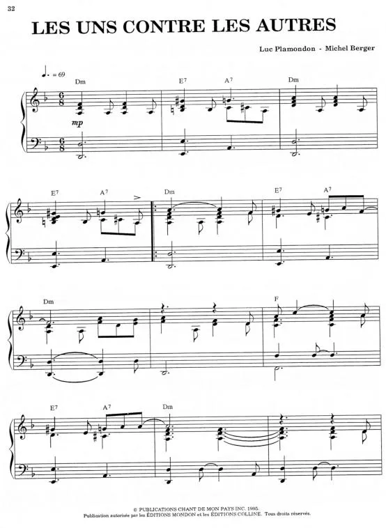 télécharger la partition d'accordéon Les uns contre les autres (Piano Solo) au format PDF