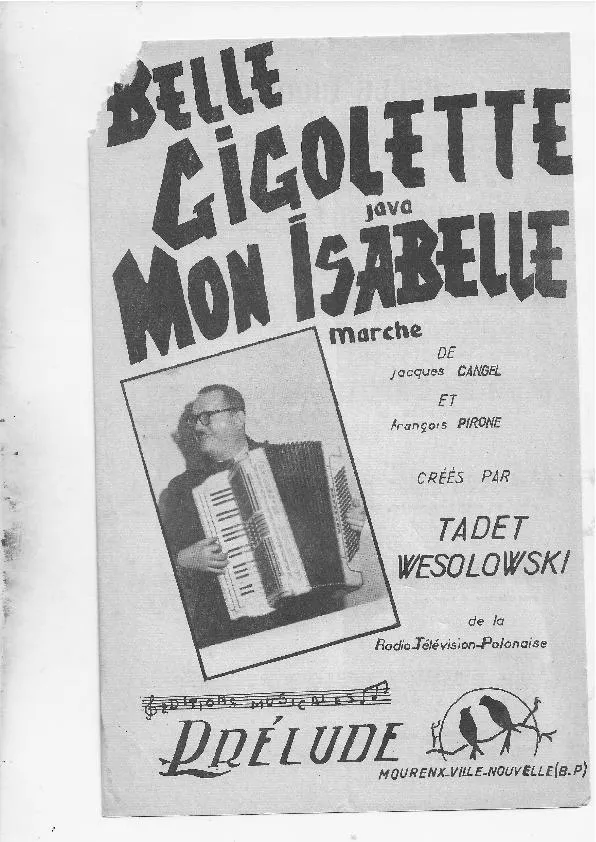 télécharger la partition d'accordéon Belle gigolette (Créée par : Tadet Wesolowski) (Java) au format PDF