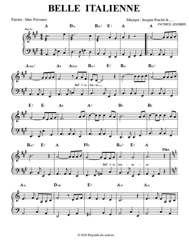 télécharger la partition d'accordéon Belle Italienne (Rumba) au format PDF