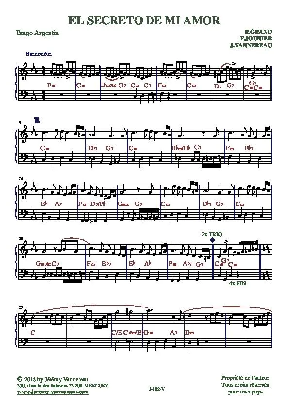 télécharger la partition d'accordéon El secreto de mi amorei (Tango Argentin) au format PDF