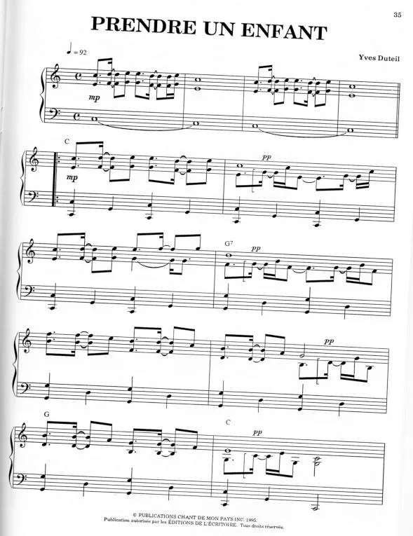 télécharger la partition d'accordéon Prendre un enfant (Piano Solo) au format PDF