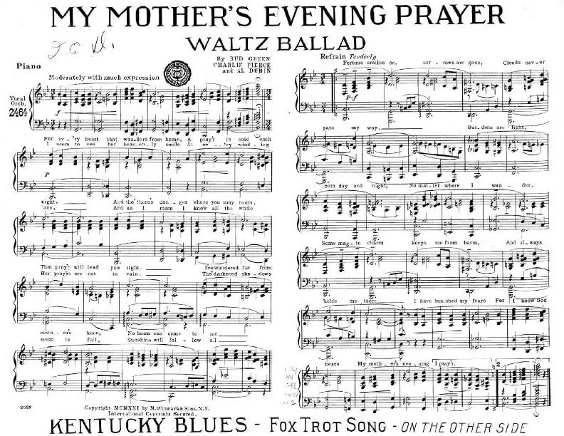 télécharger la partition d'accordéon My mother's evening prayer (Valse Lente) au format PDF