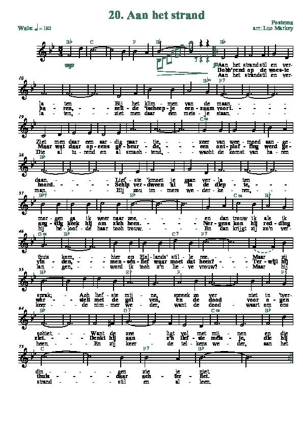 télécharger la partition d'accordéon Aan het strand stil en verlaten (Arrangement : Luc Markey) (Chant : De Havenzangers) (Valse) au format PDF