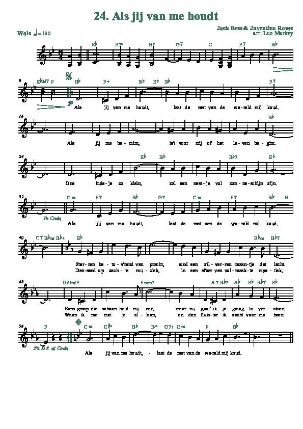 télécharger la partition d'accordéon Als jij van me houdt (Arrangement : Luc Markey) (Valse) au format PDF