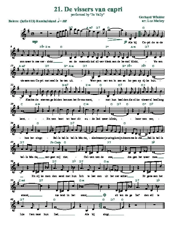 télécharger la partition d'accordéon De vissers van Capri (Arrangement : Luc Markey) (Chant : Jo Vally) (Rumba) au format PDF