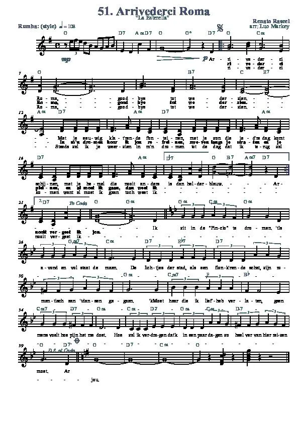 télécharger la partition d'accordéon Arrivederci Roma (Arrangement : Luc Markey) (Chant : La Esterella) (Rumba) au format PDF