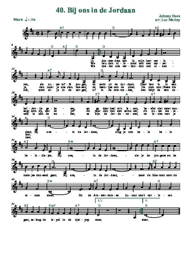 télécharger la partition d'accordéon Bij ons in de Jordaan (Arrangement : Luc Markey) (Chant : Johnny Jordaan) (Marche) au format PDF