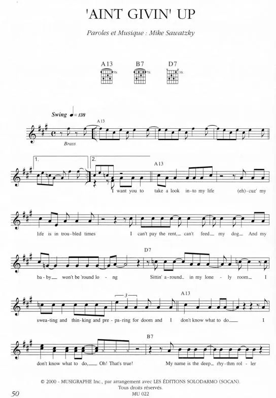 télécharger la partition d'accordéon 'Aint Givin' Up  au format PDF
