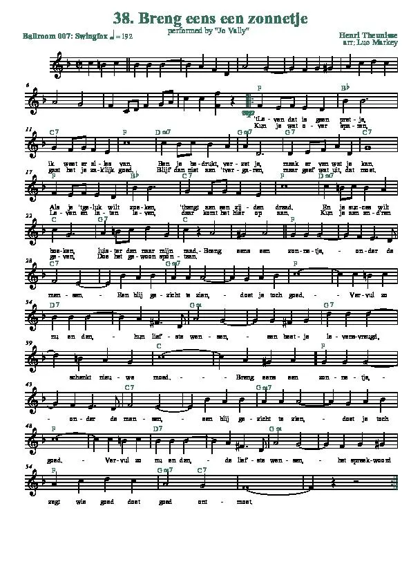 télécharger la partition d'accordéon Breng eens een zonnetje (Arrangement : Luc Markey) (Chant : Jo Vally) (Swingfox) au format PDF