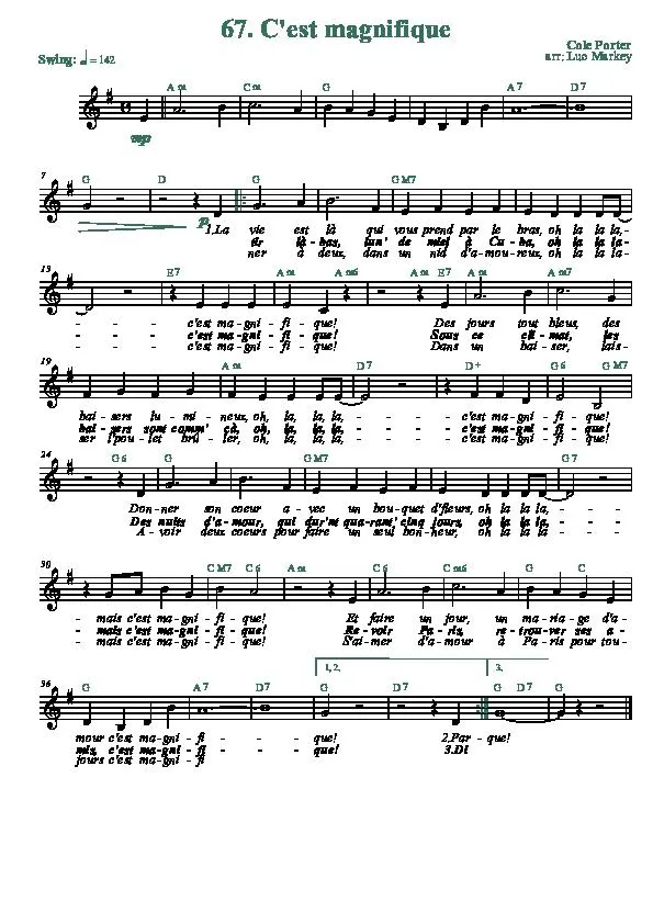 télécharger la partition d'accordéon C'est magnifique (Arrangement : Luc Markey) (Fox Swing) au format PDF