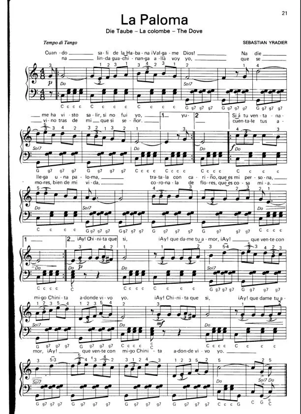 télécharger la partition d'accordéon La Paloma (Die Taube / La Colombe / The Dove) (Arrangement pour accordéon) (Tango) au format PDF
