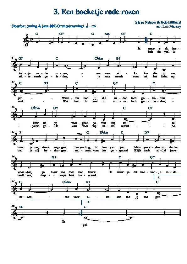 télécharger la partition d'accordéon Een boeketje rode rozen (Arrangement : Luc Markey) (Chant : Jo Leemans) (Slow Fox-Trot) au format PDF