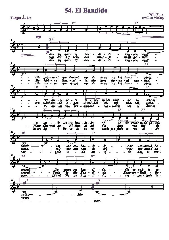 télécharger la partition d'accordéon El Bandido (Arrangement : Luc Markey) (Chant : Will Tura) (Tango) au format PDF
