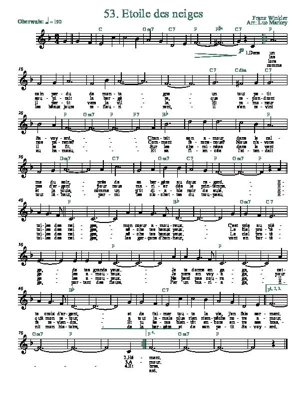 télécharger la partition d'accordéon Etoile des neiges (Arrangement : Luc Markey) (Chant : Line Renaud) (Valse) au format PDF