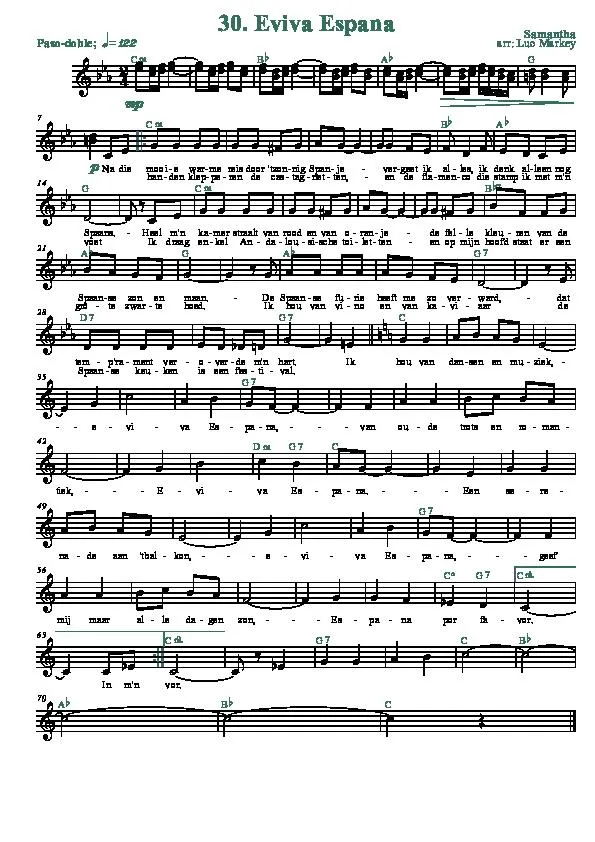 télécharger la partition d'accordéon Eviva España (Arrangement : Luc Markey) (Chant : Samantha) (Paso Doble) au format PDF
