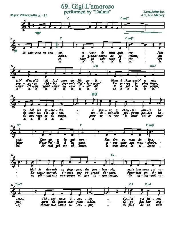 télécharger la partition d'accordéon Gigi L'amoroso (Arrangement : Luc Markey) (Chant : Dalida) (Marche Polka) au format PDF