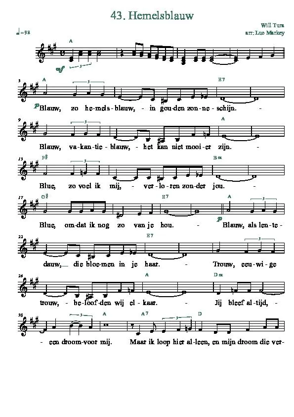 télécharger la partition d'accordéon Hemelsblauw (La luna de ascuncion) (Arrangement : Luc Markey) (Slow) au format PDF