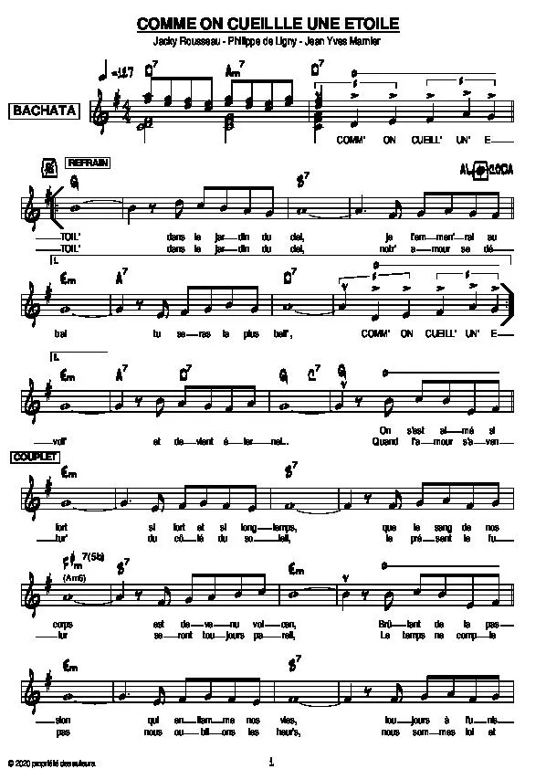 télécharger la partition d'accordéon Comme on cueille une étoile (Bachata Chantée) au format PDF