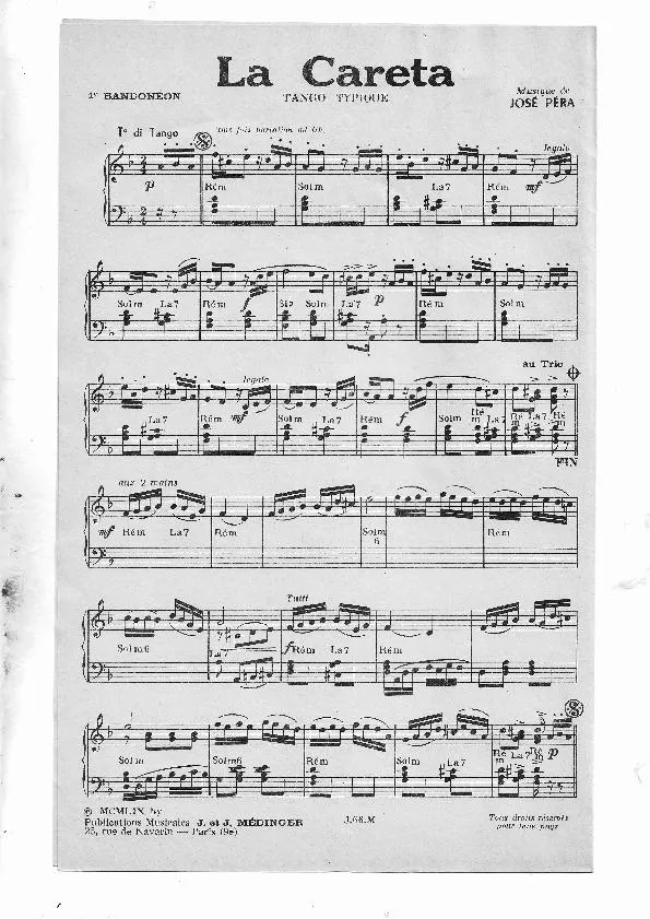 télécharger la partition d'accordéon La Careta (1er + 2ième Bandonéons + Accordéon) (Orchestration) (Tango Typique) au format PDF