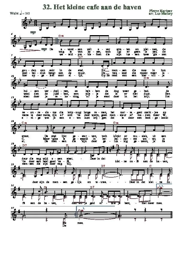 télécharger la partition d'accordéon Het kleine café aan de haven (Le café des Trois colombes) (arrangement : Luc Markey) (Chant : Vader Abraham) (Valse) au format PDF