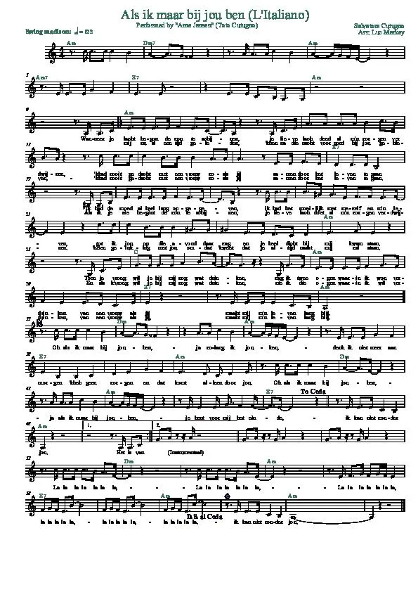 télécharger la partition d'accordéon Als ik maar bij jou ben (L'Italiano) (Arrangement : Luc Markey) (Chant : Arne Jansen) (Swing Madison) au format PDF