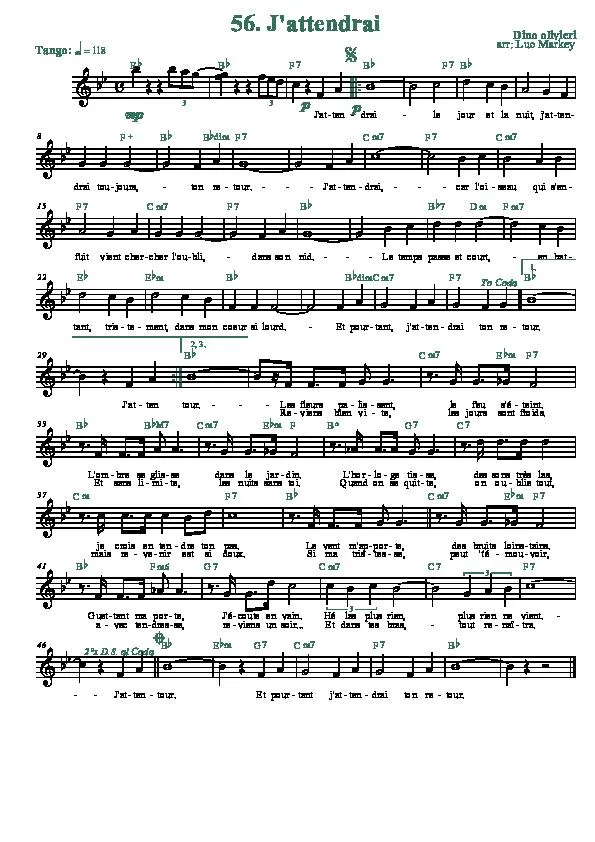 télécharger la partition d'accordéon J'attendrai (Arrangement : Luc Markey) (Chant : Dalida) (Tango) au format PDF