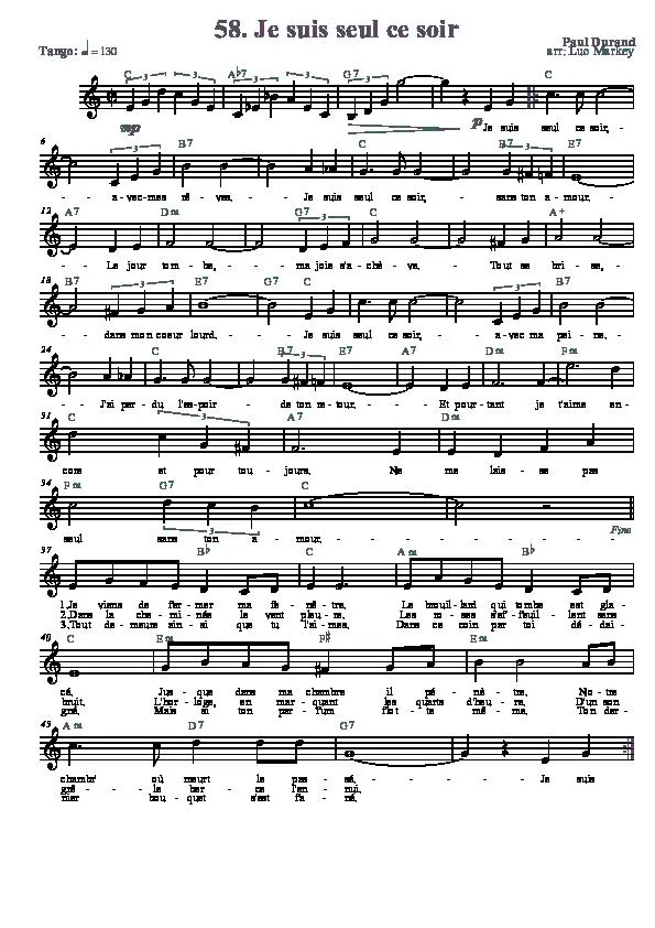 télécharger la partition d'accordéon Je suis seul ce soir (Arrangement : Luc Markey) (Chant : Léo Marjane) (Tango) au format PDF