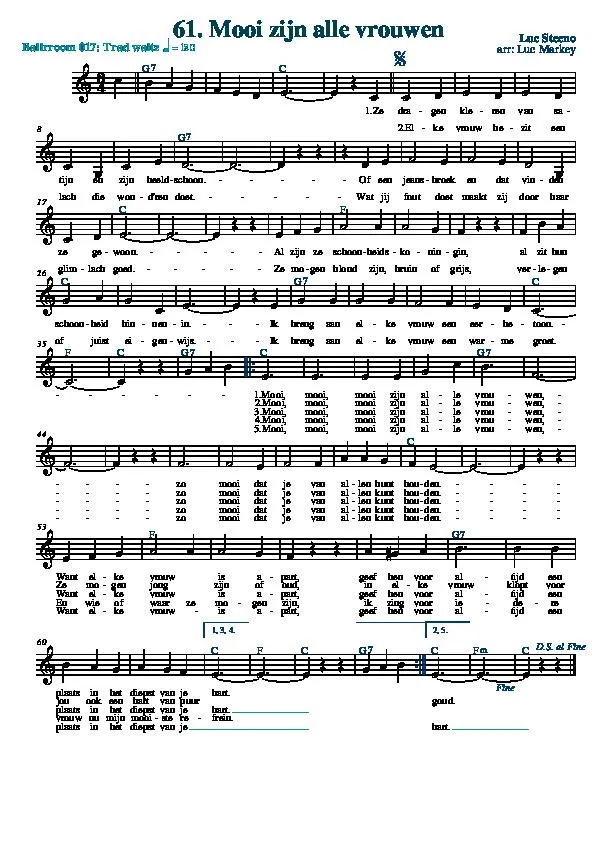 télécharger la partition d'accordéon Mooi zijn alle vrouwen (Toutes les femmes sont belles) (Arrangement : Luc Markey) (Valse) au format PDF