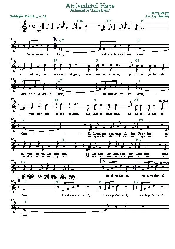 télécharger la partition d'accordéon Arrivederci Hans (Arrangement : Luc Markey) (Chant : Laura Lynn) (Schlager Marche) au format PDF