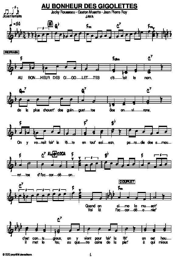 télécharger la partition d'accordéon Au bonheur des Gigolettes (Java Chantée) au format PDF