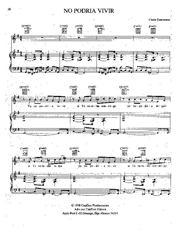 télécharger la partition d'accordéon No podria vivir (Chant : Marcos Witt) (Disco Rock) au format PDF