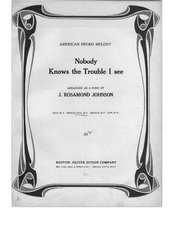 télécharger la partition d'accordéon Nobody knows the trouble I see (Arrangement : John Rosamond Johnson) (Negro Spiritual) au format PDF