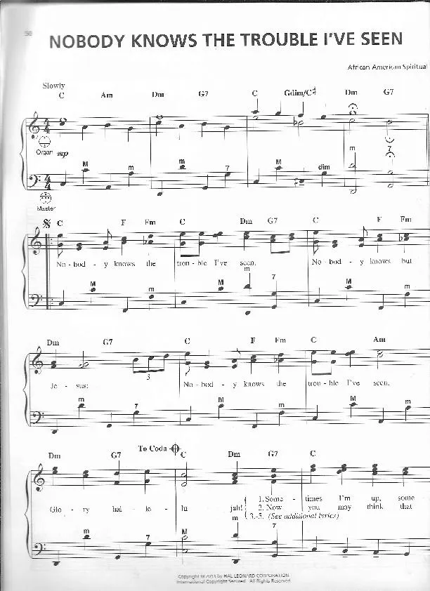 télécharger la partition d'accordéon Nobody knows the trouble I've seen (Arrangement : Gary Meisner) (Negro Spiritual) au format PDF