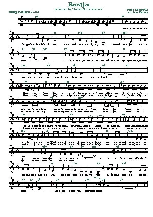 télécharger la partition d'accordéon Beestjes (Arrangement : Luc Markey) (Interprètes : Ronnie & The Ronnies) (Swing Madison) au format PDF