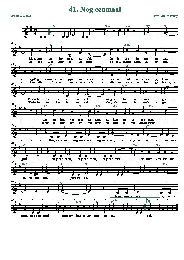 télécharger la partition d'accordéon Nog eenmaal (Arrangement : Luc Markey) (Chant : Jan Verbraeken) (Valse) au format PDF