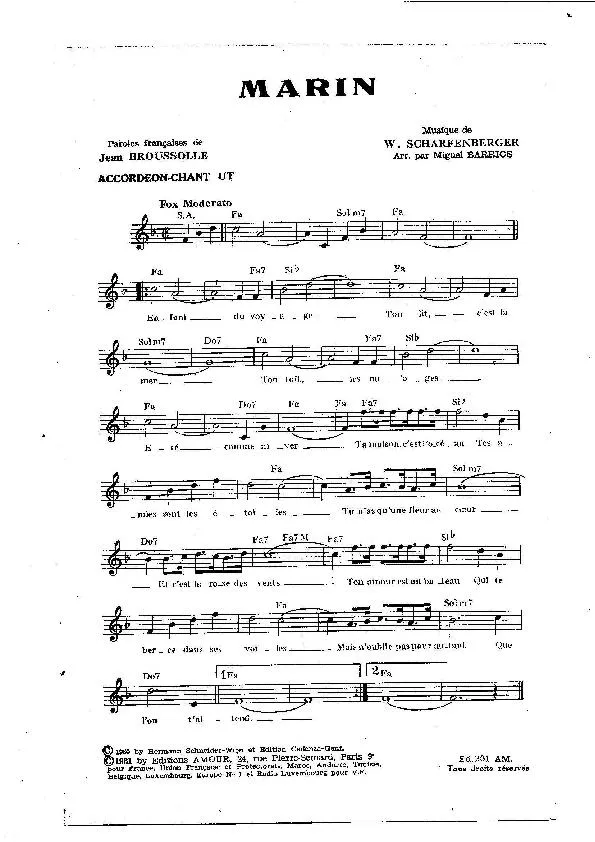 télécharger la partition d'accordéon Marin (Arrangement : Miguel Barrios) (Fox Moderato) au format PDF