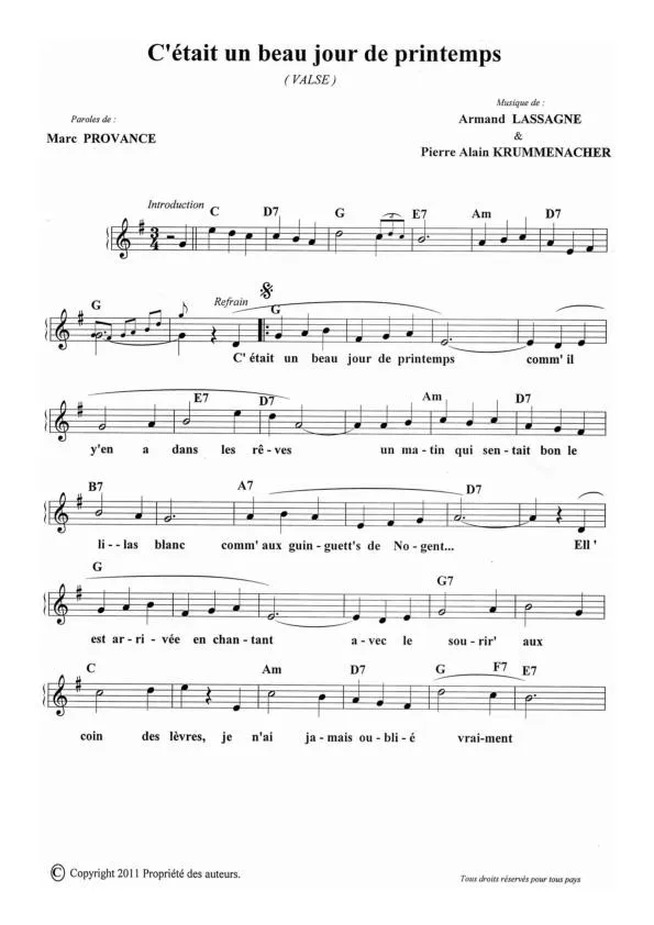 télécharger la partition d'accordéon C'était un beau jour de printemps (Valse Chantée) au format PDF