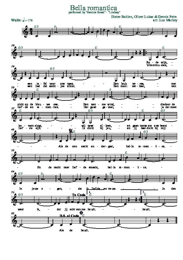 télécharger la partition d'accordéon Bella Romantica (Arrangement : Luc Markey) (Chant : Lindsay, Semino Rossi) (Valse) au format PDF