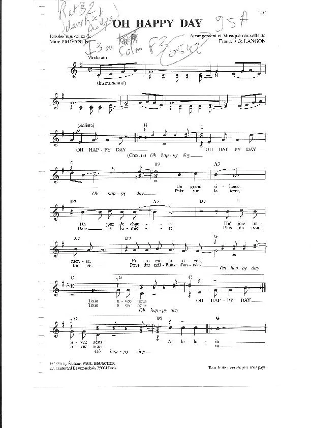 télécharger la partition d'accordéon Oh happy day (Arrangement : François de Langon & Marc Provance) (Chant : The Edward Hawkins Singers) (Gospel) (Swing madison) au format PDF