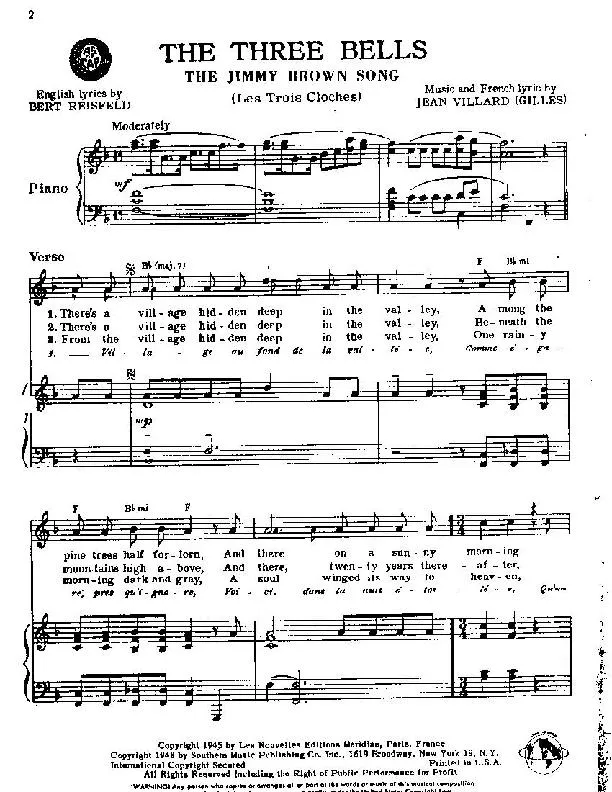 télécharger la partition d'accordéon The three bells / The Jimmy Brown Song / Les trois cloches au format PDF