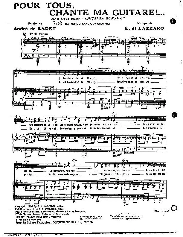 télécharger la partition d'accordéon Pour tous Chante ma guitare (Sur le grand succès : Chitarra Romana) au format PDF