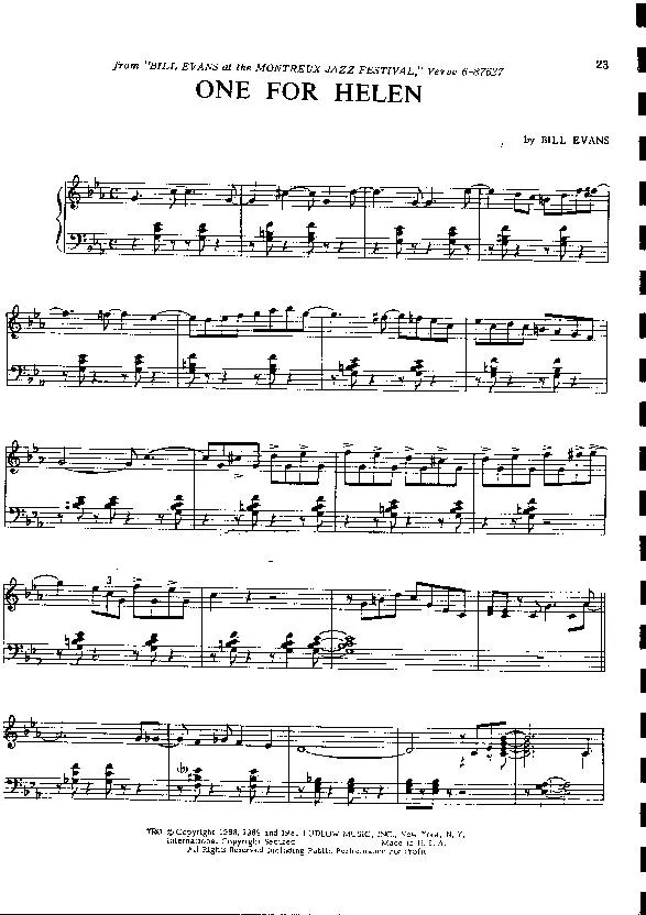 télécharger la partition d'accordéon One for Helen (Jazz) au format PDF