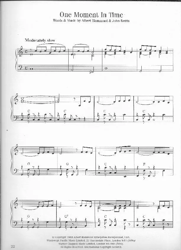 télécharger la partition d'accordéon One moment in time (Arrangement : Pete Lee) (Chant : Whitney Houston) (Slow) au format PDF