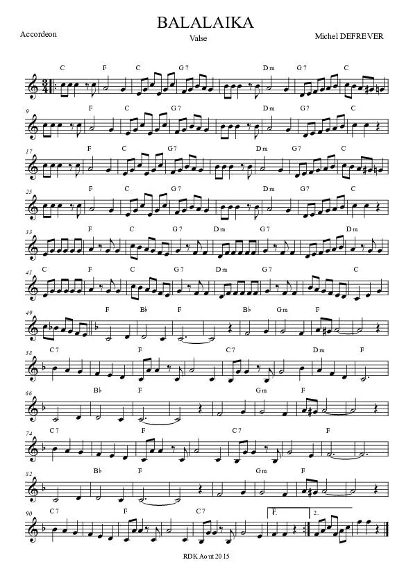 télécharger la partition d'accordéon Balalaika (Valse) au format PDF
