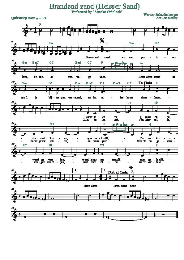 télécharger la partition d'accordéon Brandend zand (Heisser sand) (Arrangement : Luc Markey) (Chant : Anneke Grönloch) (Quickstep Fox) au format PDF