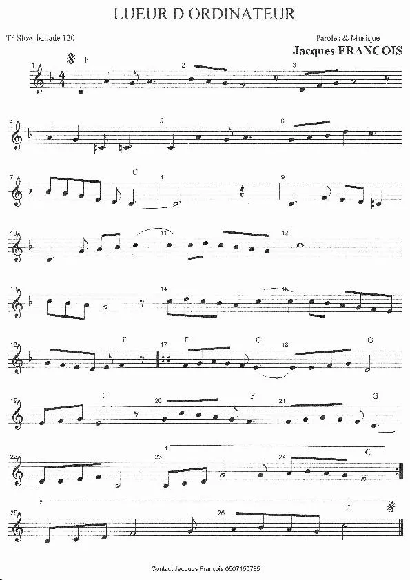 télécharger la partition d'accordéon Lueur d'Ordinateur (Slow-Ballade Chanté) au format PDF