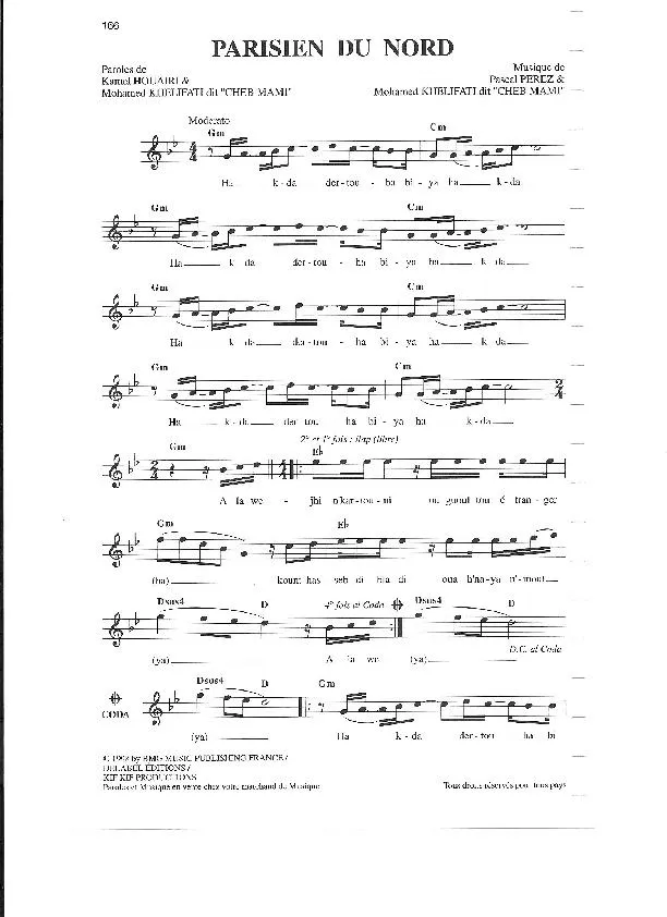 télécharger la partition d'accordéon Parisien du Nord (Chant : Cheb Mami) (Soul Rock) au format PDF